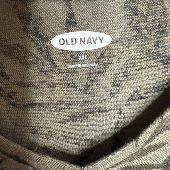 Old Navy Linen Blend Green w Palm Leaf Pattern VNeck Short Sleeve Shirt Wm XXL - Picture 3 of 5